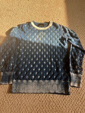 NWOT NY Charisma Hand Print Diamond Pattern Sweater Blue Small